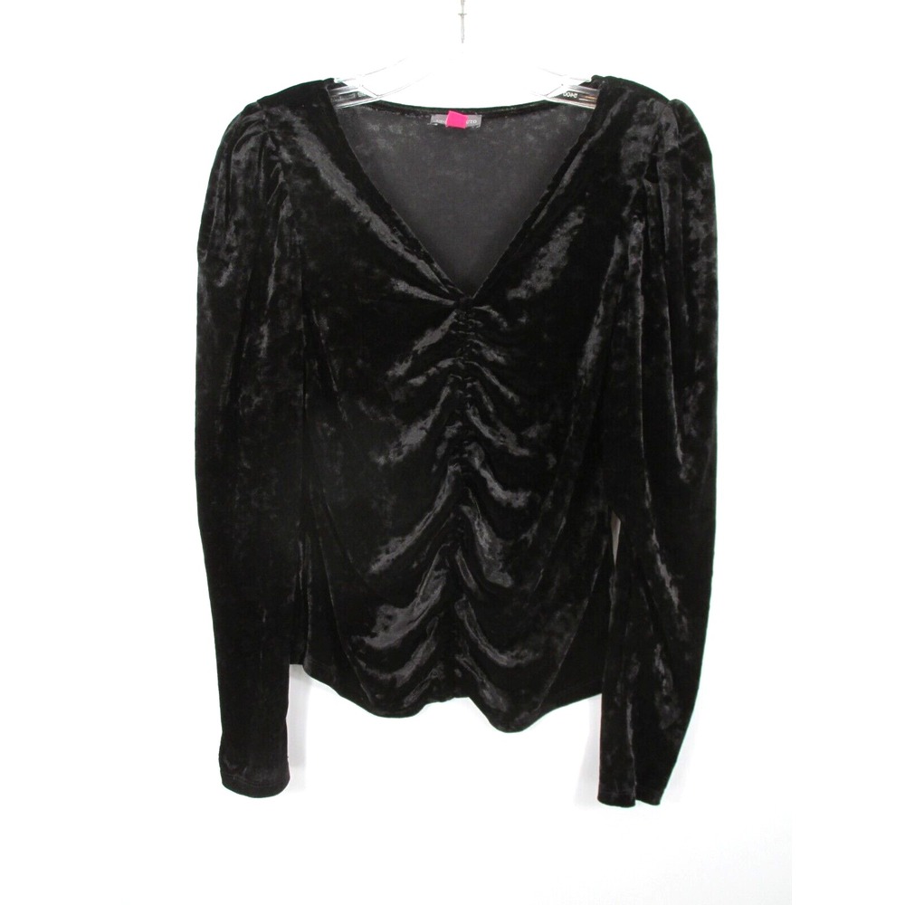 VINCE CAMUTO Pullover Velvet Blouse Women Small Black Ruched Romantic Victorian